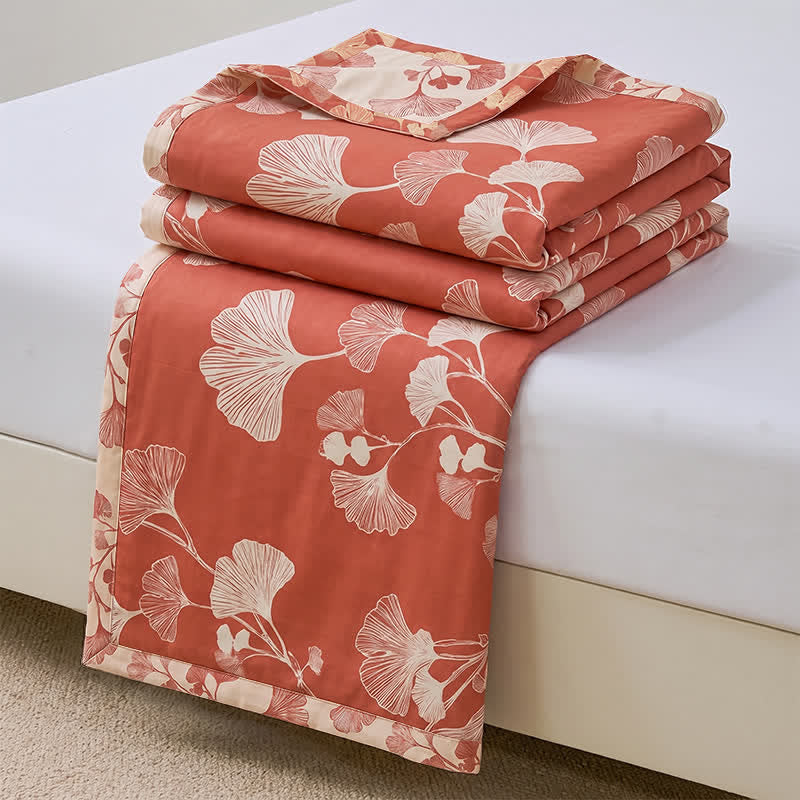 Red Ginkgo Leaf Cotton Bedspread Set - Red - Bedspread - King - image 0