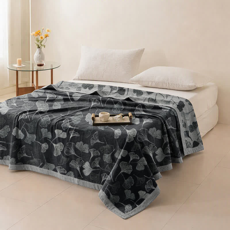 Grey‑Black Ginkgo Leaf Cotton Blanket - image 11