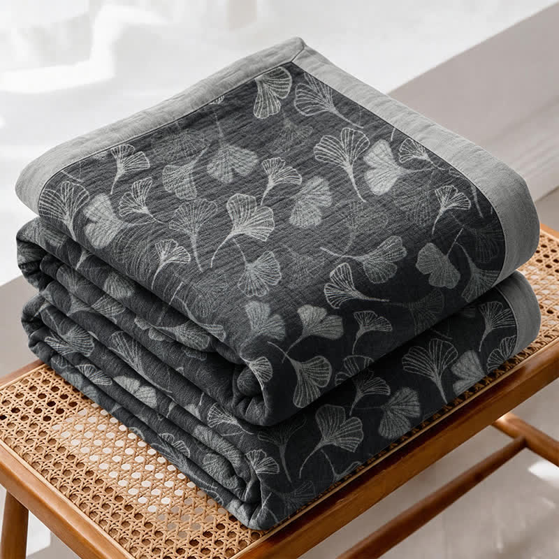 Grey‑Black Ginkgo Leaf Cotton Blanket - image 7