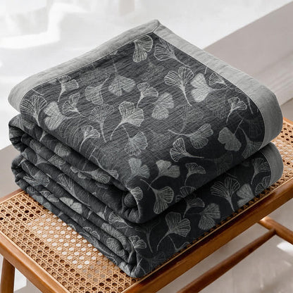 Grey‑Black Ginkgo Leaf Cotton Blanket - image 7