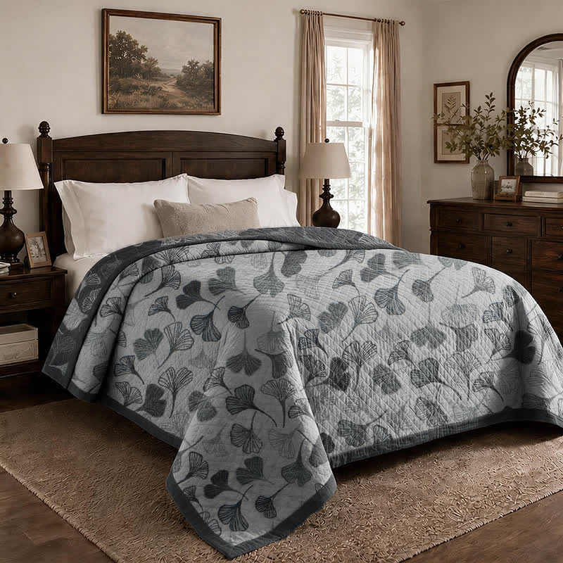 Grey‑Black Ginkgo Leaf Cotton Blanket - image 4