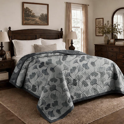 Grey‑Black Ginkgo Leaf Cotton Blanket - image 4