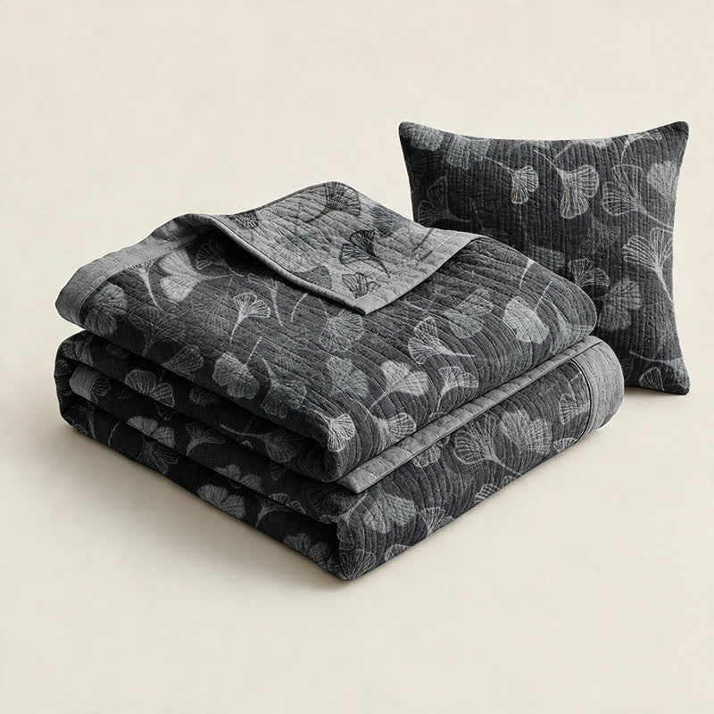 Grey‑Black Ginkgo Leaf Cotton Blanket - image 8