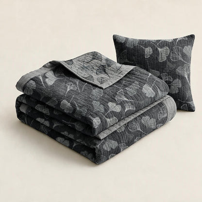 Grey‑Black Ginkgo Leaf Cotton Blanket - image 8