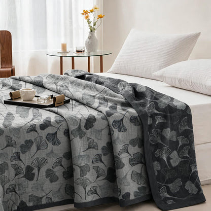Grey‑Black Ginkgo Leaf Cotton Blanket - image 3