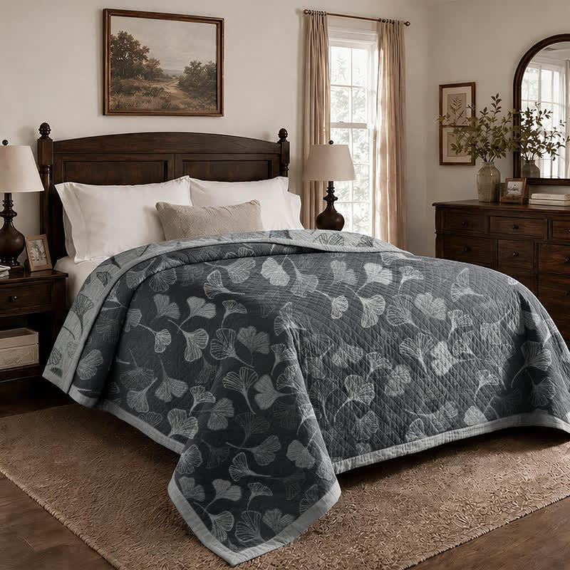 Grey‑Black Ginkgo Leaf Cotton Blanket - image 10