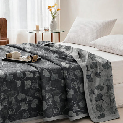 Grey‑Black Ginkgo Leaf Cotton Blanket - image 9