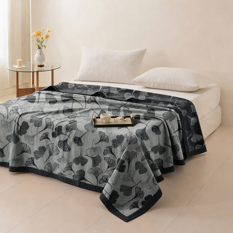 Grey‑Black Ginkgo Leaf Cotton Blanket - image 5