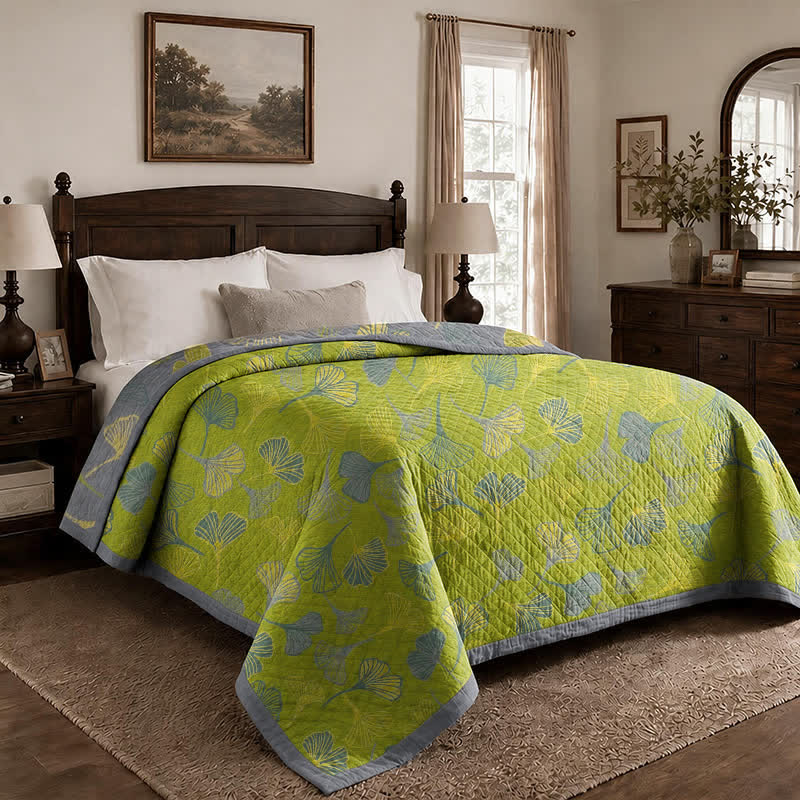 Green‑Gray Ginkgo Leaf Cotton Blanket - image 4