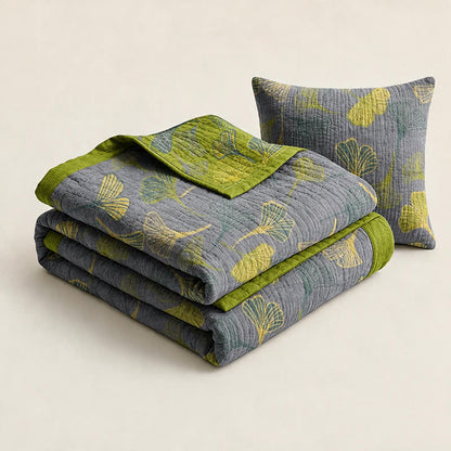 Green‑Gray Ginkgo Leaf Cotton Blanket - image 8