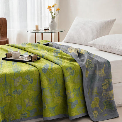 Green‑Gray Ginkgo Leaf Cotton Blanket - image 3