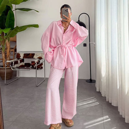 Solid Color Textured Crinkle Loungewear Set - image 5