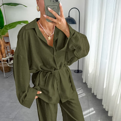 Solid Color Textured Crinkle Loungewear Set - image 8