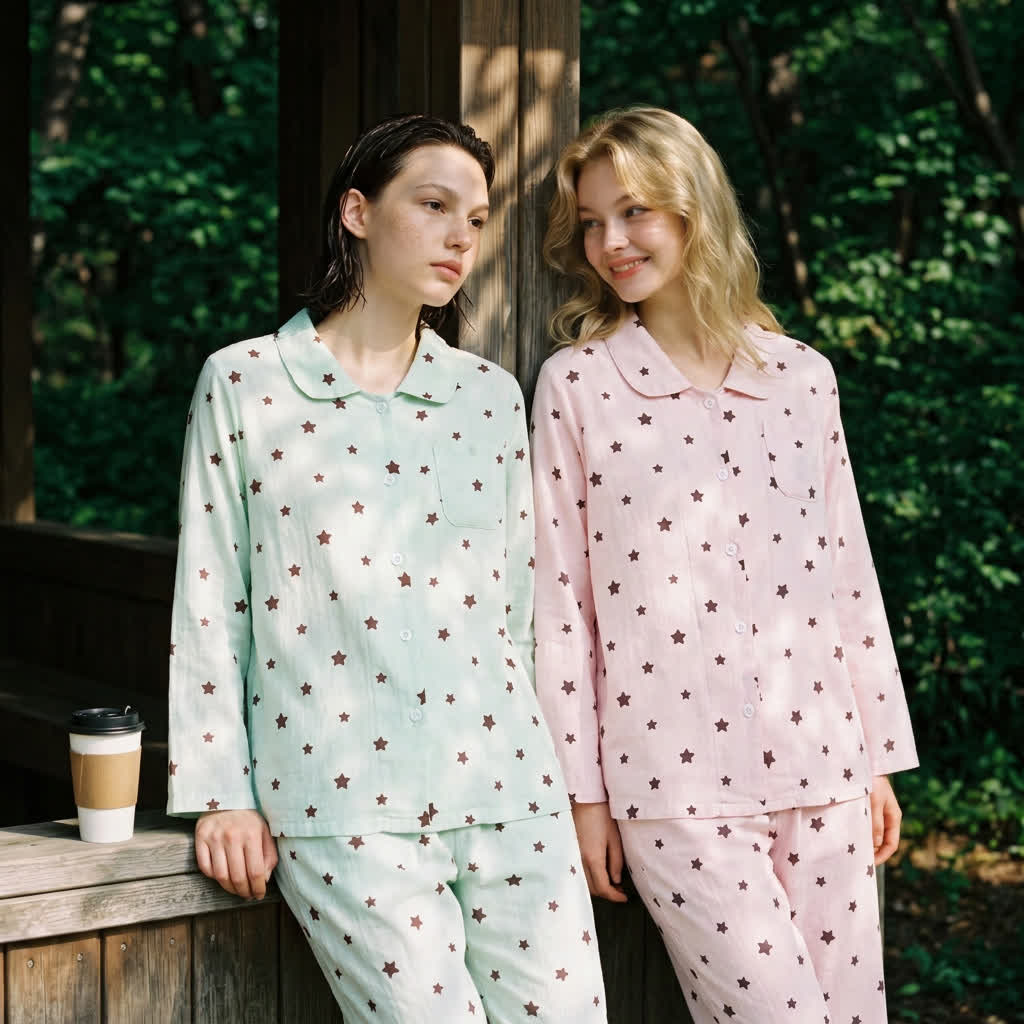 Pastel Star Cotton Long Sleeve Pajamas - image 3