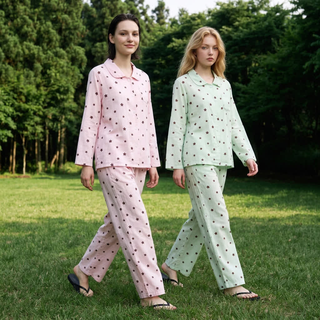Pastel Star Cotton Long Sleeve Pajamas - image 0