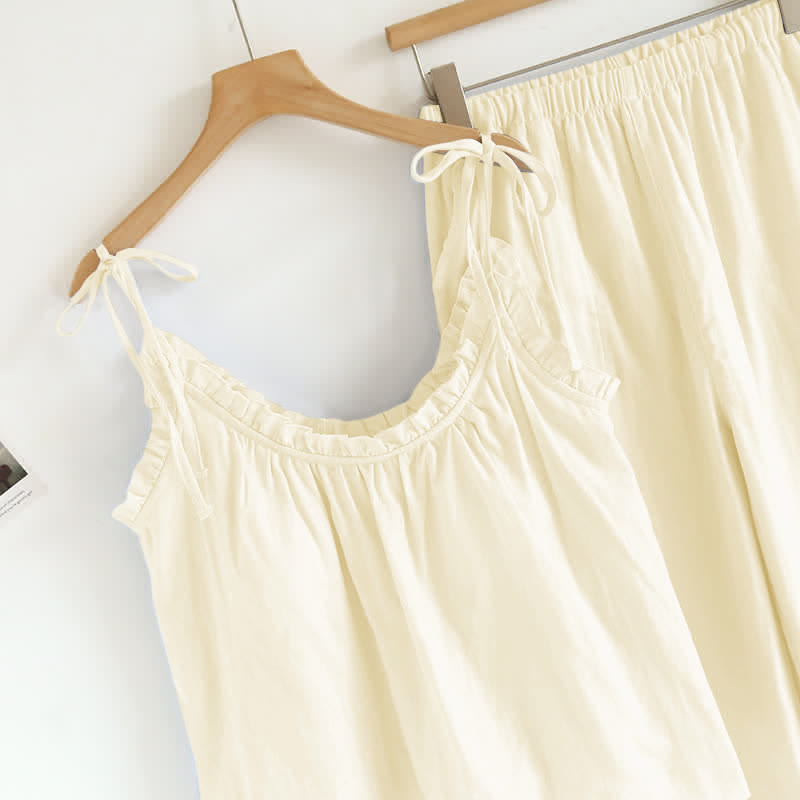 Solid Color Ruffle Cotton Camisole Pajamas - image 19