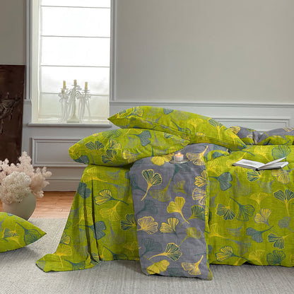 Vintage Green Ginkgo Leaf Cotton Reversible Bedding Set - image 5