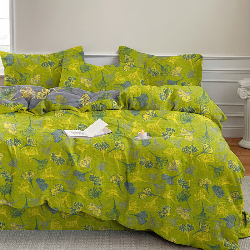 Vintage Green Ginkgo Leaf Cotton Reversible Bedding Set - Green - 2PCS Pillowcases - 20" x 37" - image 0
