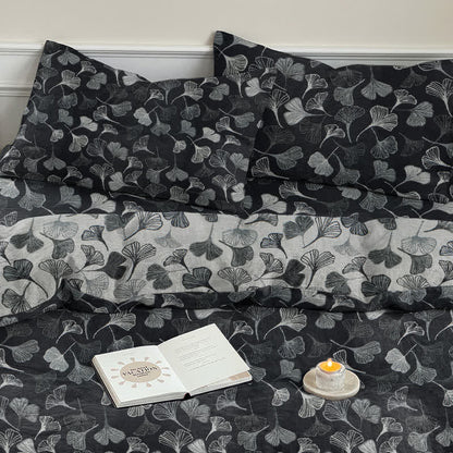 Vintage Black Ginkgo Leaf Reversible Cotton Bedding Set - image 7