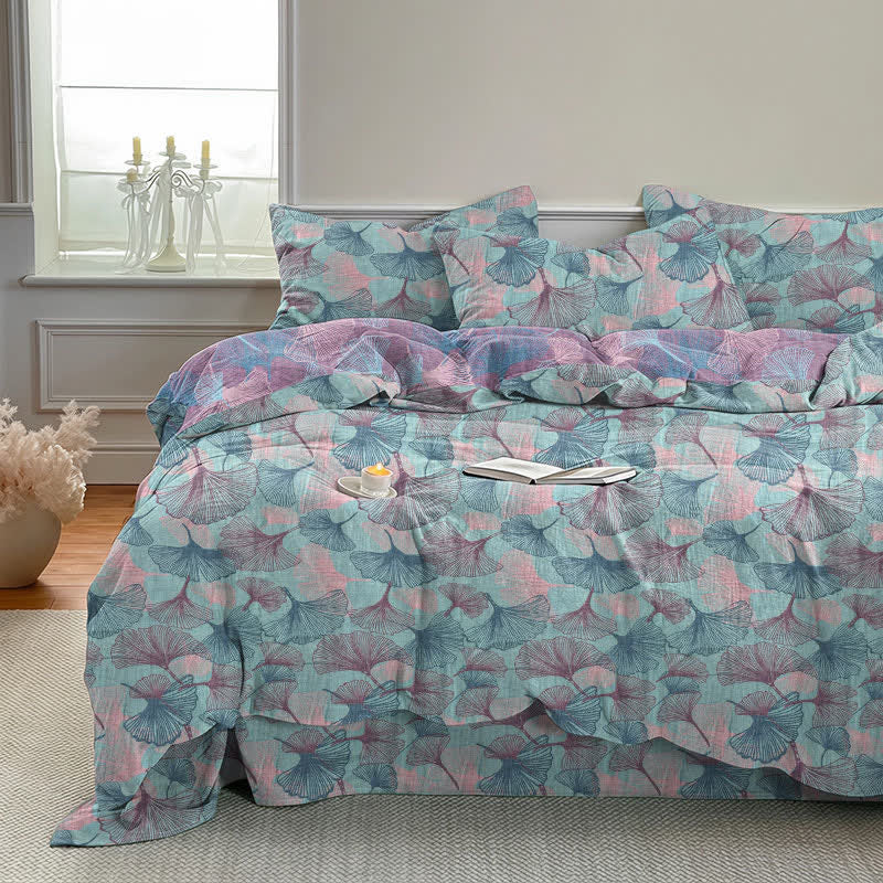 Retro Botanical Ginkgo Leaf Cotton Bedding Set - image 2