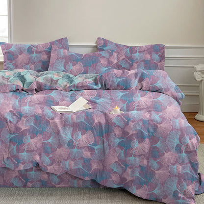 Retro Botanical Ginkgo Leaf Cotton Bedding Set - Purple - King - Bedding Set(4PCS) - image 8