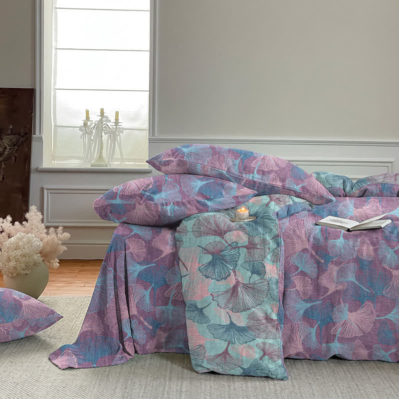 Retro Botanical Ginkgo Leaf Cotton Bedding Set - image 13