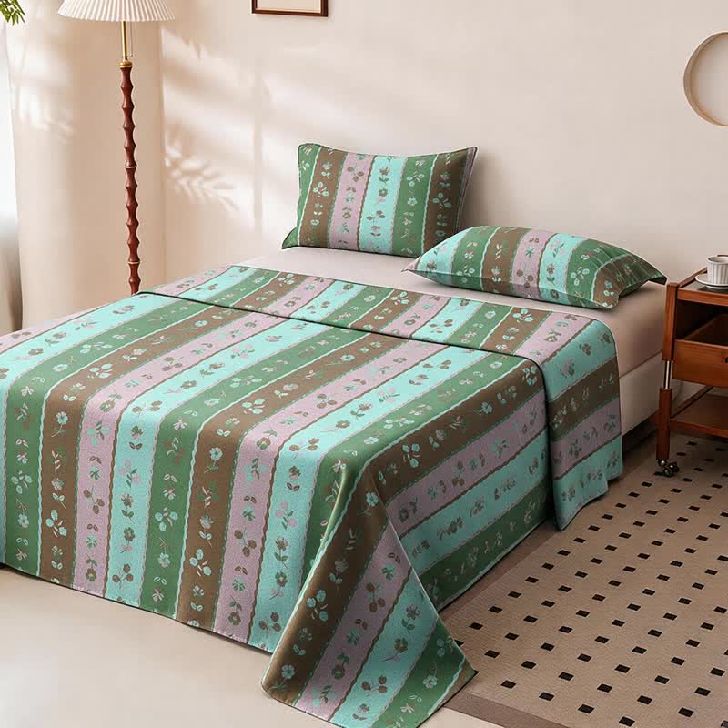 Multi‑Color Striped Flower Cotton Bedspread - Bedspread - King - image 0
