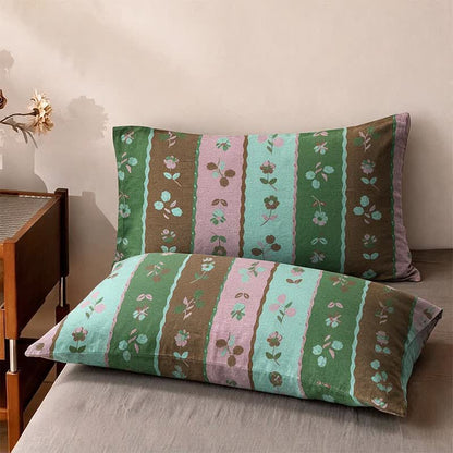 Multi‑Color Striped Flower Cotton Bedspread - 2PCS Pillowcases - 19" x 29" - image 3