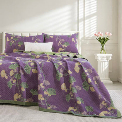 Artistic Ginkgo Leaf Cotton Gauze Blanket - Purple - 90" x 92" - image 0