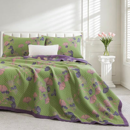 Artistic Ginkgo Leaf Cotton Gauze Blanket - Green - 90" x 92" - image 8