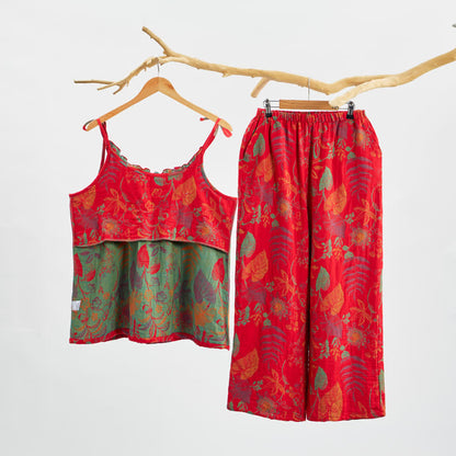 Retro Red Leaf Cotton Cami Lounge Set - image 1