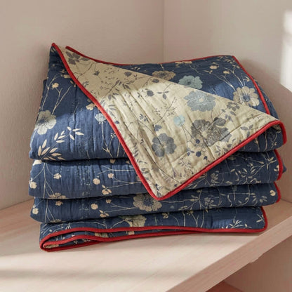 Reversible Blue Floral Cottage Quilt - Blue - King - Quilt - image 0