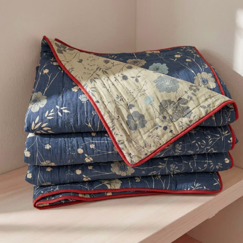 Reversible Blue Floral Cottage Quilt - Blue - King - Quilt - image 0