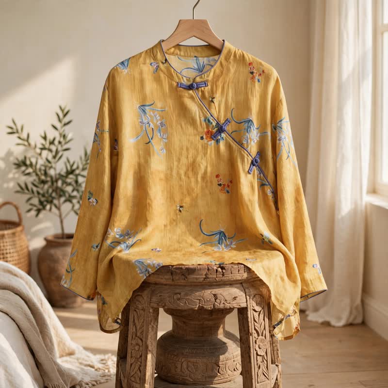 Vintage Floral Insect Long Sleeve Top - image 1
