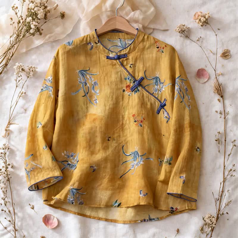 Vintage Floral Insect Long Sleeve Top - Yellow - 2XL - image 0