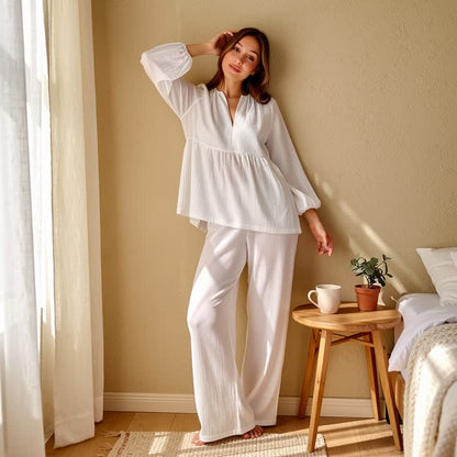 Solid White Cotton Gauze Loungewear Set - image 3