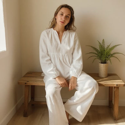 Solid White Cotton Gauze Loungewear Set - image 4