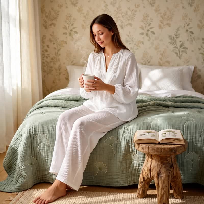 Solid White Cotton Gauze Loungewear Set - image 1