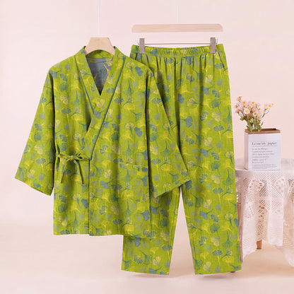 Ginkgo Leaf Cotton Kimono Lounge Pajama Set - image 2