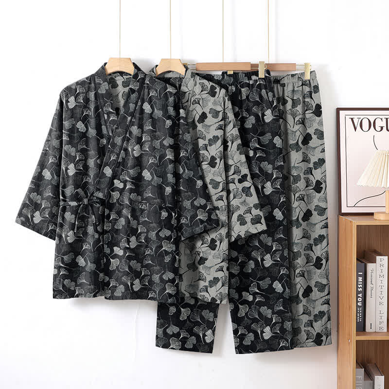 Ginkgo Leaf Cotton Long‑Sleeve Loungewear Set - image 1