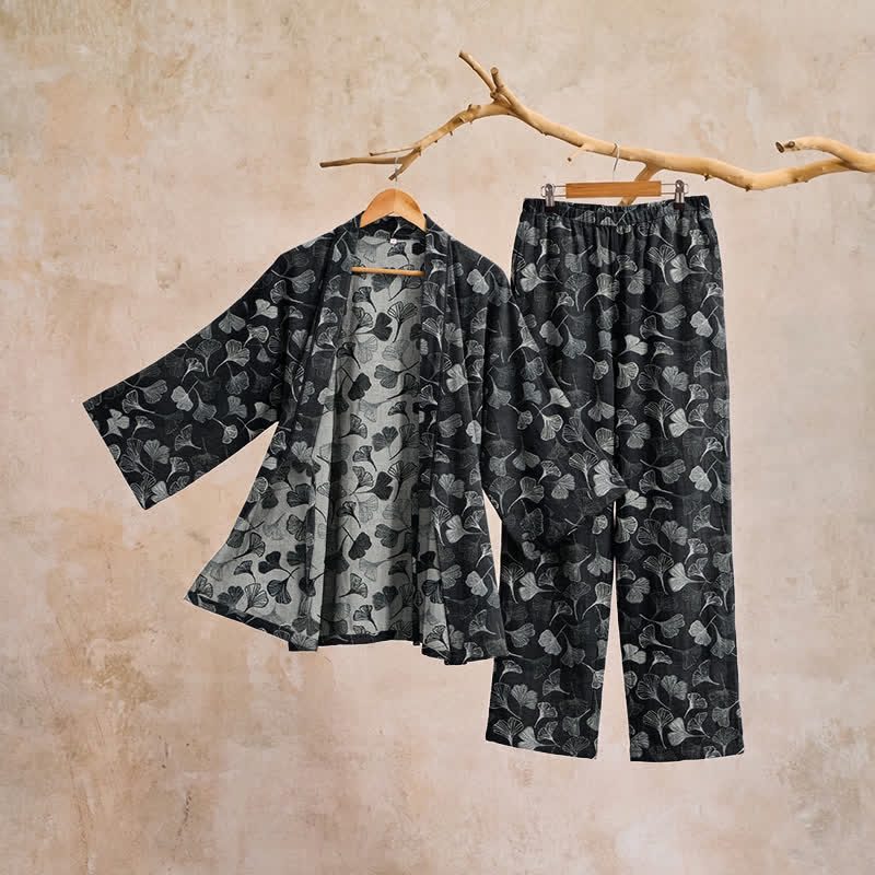 Ginkgo Leaf Cotton Long‑Sleeve Loungewear Set - image 3