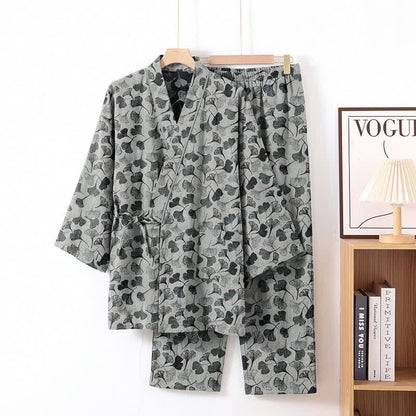 Ginkgo Leaf Cotton Long‑Sleeve Loungewear Set - White - XL - image 5
