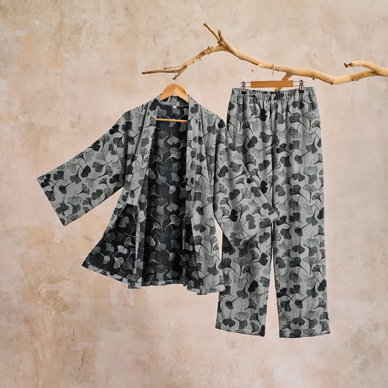 Ginkgo Leaf Cotton Long‑Sleeve Loungewear Set - image 9