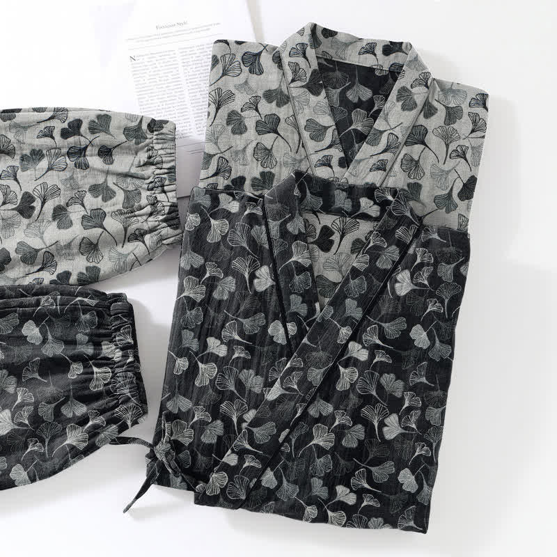 Ginkgo Leaf Cotton Long‑Sleeve Loungewear Set - image 4