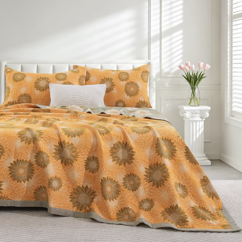 Retro Sunflower Cotton Gauze Blanket - Orange - 98" x 94" - Blanket - image 0