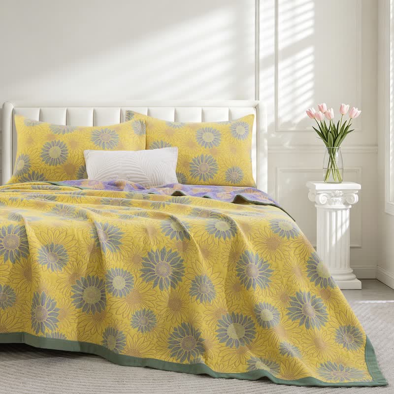 Retro Sunflower Cotton Gauze Blanket - Yellow - 98" x 94" - Blanket - image 10