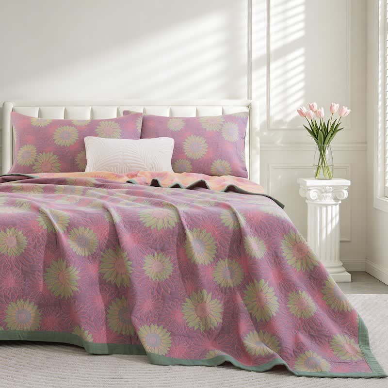 Retro Sunflower Cotton Gauze Blanket - Pink - 98" x 94" - Blanket - image 20