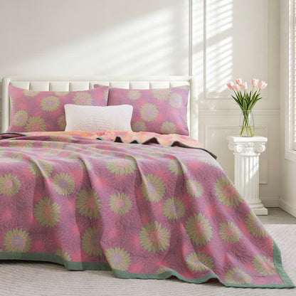 Retro Sunflower Cotton Gauze Blanket - Pink - 98" x 94" - Blanket - image 20
