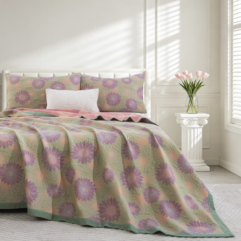 Retro Sunflower Cotton Gauze Blanket - Green - 98" x 94" - Blanket - image 27
