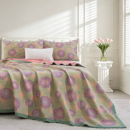 Retro Sunflower Cotton Gauze Blanket - Green - 98" x 94" - Blanket - image 27